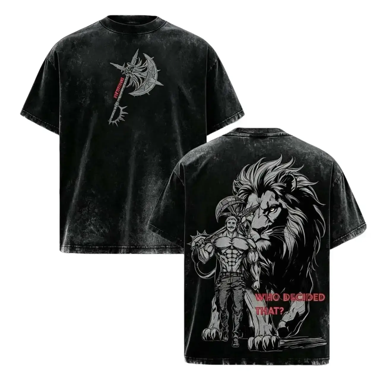 Men's 7 Deadly Sins Escanor Oversized Tee - Grey, Pride Sin Retro Graphic, Heavy Cotton Unisex Anime Streetwear Gift For Fans