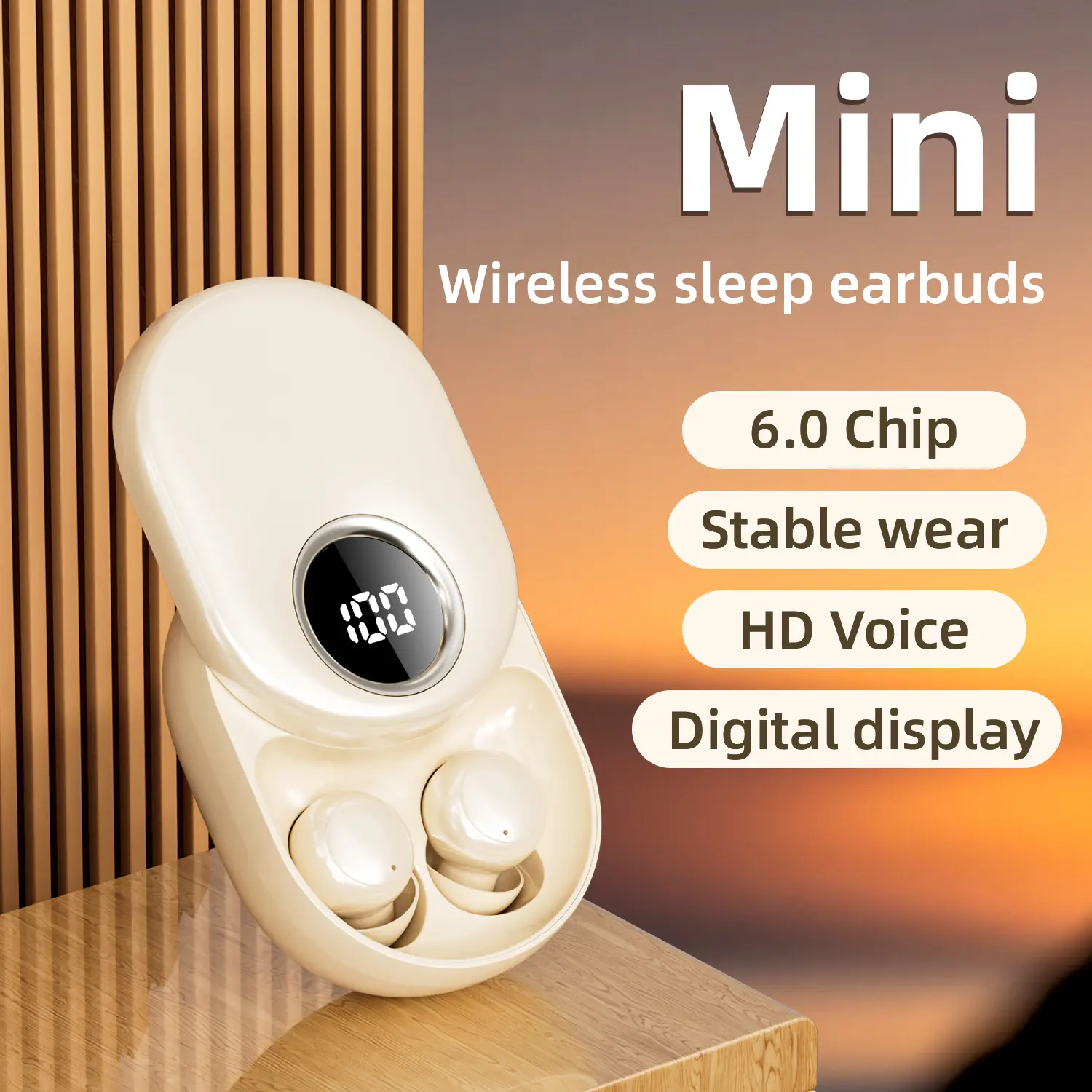 Mini Wireless Sleep In-Ear Audio Earbuds with 360-Degree Rotatable Fidget Case, 6.0 Chip, Stable Wear, HD Voice, Digital Display, Lithium Ion Battery, High Performance IEMs, Invisible Design, Stereo Sound
