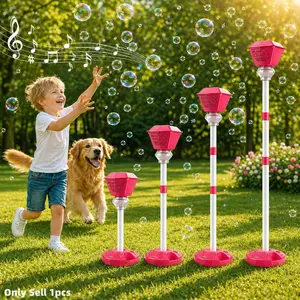 Automatic Rechargeable Bubble Machine for Kids, Height Adjustable Vertical Bubble Maker up to 47 Inches, Outdoor Battery Operated Bubble Machine with Light and Music, Bubble Blower Toy for Toddlers, Birthday Party Gifts(Bubble liquid not included)