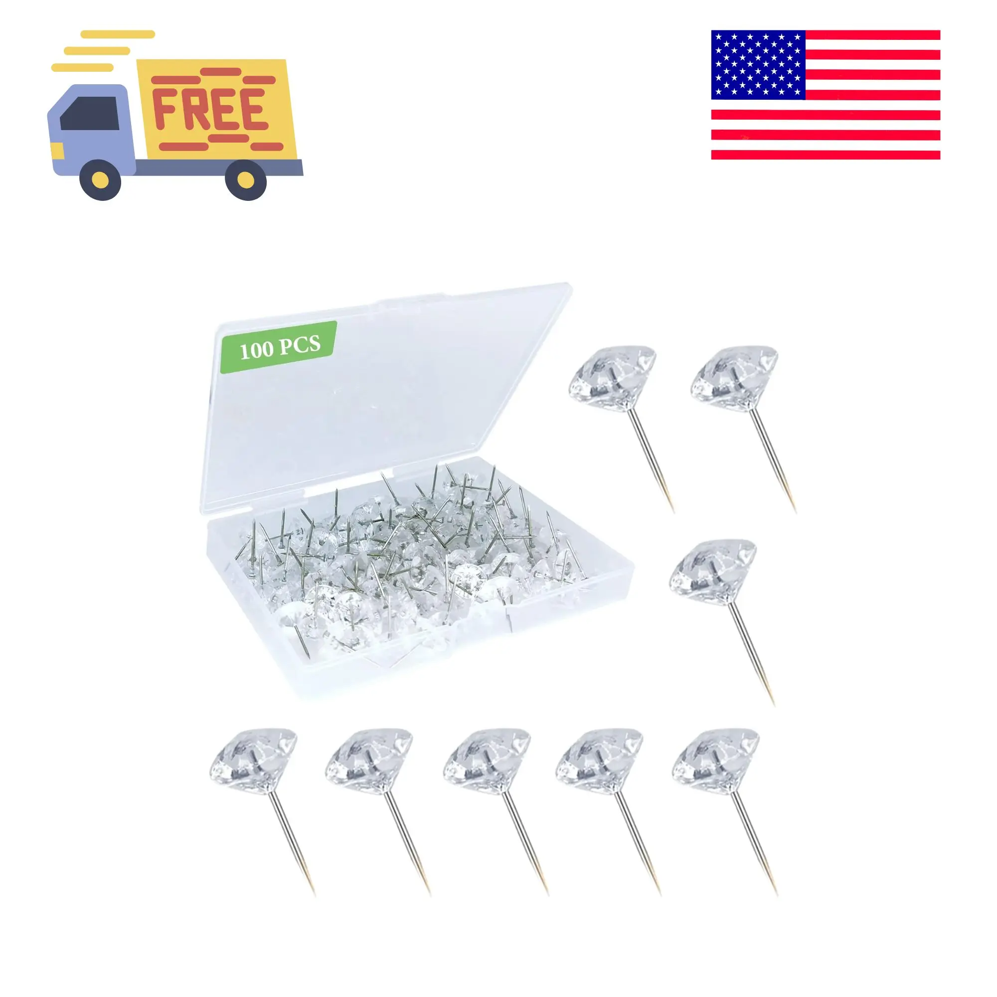 100Pcs Clear Push Pins for Cork Board, Decorative Thumb Tacks