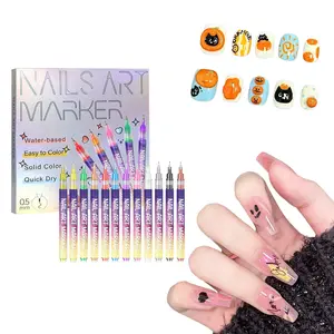 12 Color 3D Nail Art Pens Set, 0.5MM Nail Pens Nail Point Graffiti Dotting Pen Drawing Painting Liner Brush for DIY Nail Art Beauty Adorn Manicure Tools
