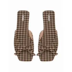 Cider GINGHAM & BOWKNOT SQUARE TOE SANDALS