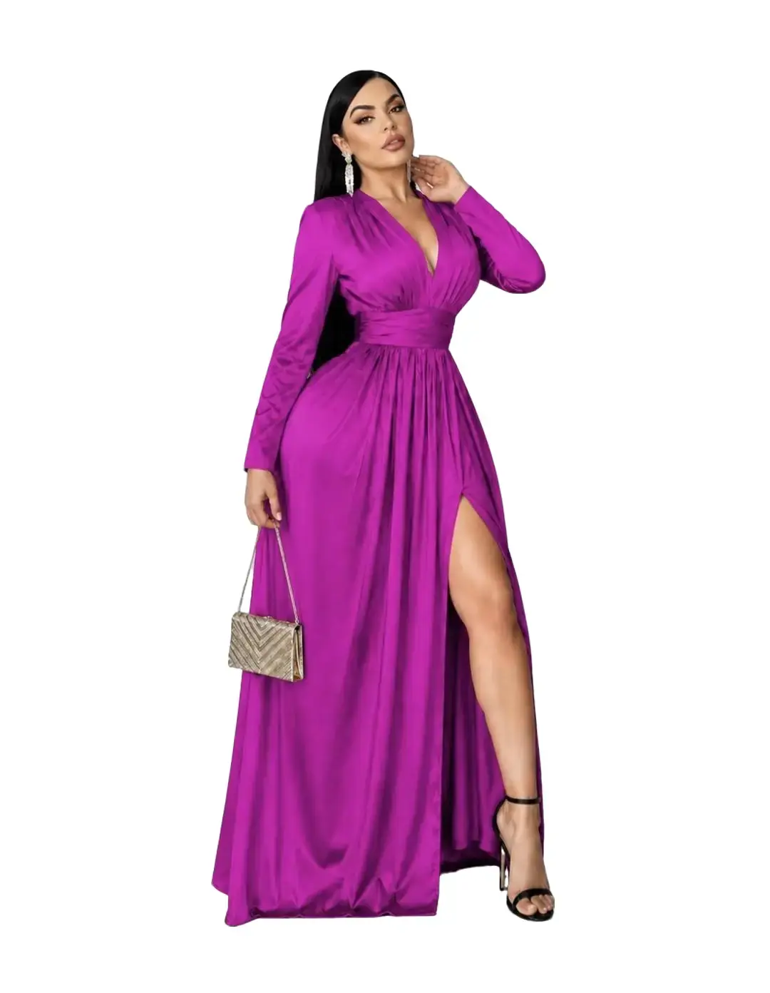 Hadassah Women's Sculpting Long Sleeve Maxi Dress - Soft Smooth Colombian Stretch Fabric, Chic Feminine Elegant Comfortable Formal Wear for Formal Events, Parties