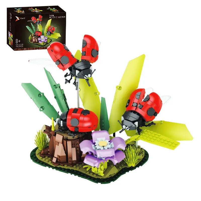 Cute Ladybug Eco-Friendly Terrarium, Natural Healing Style, Moving Wings + Plant Scene, Realistic Details, Micro World Decor, Building Block Model Kit, Building Blocks Model, Diy Building Model