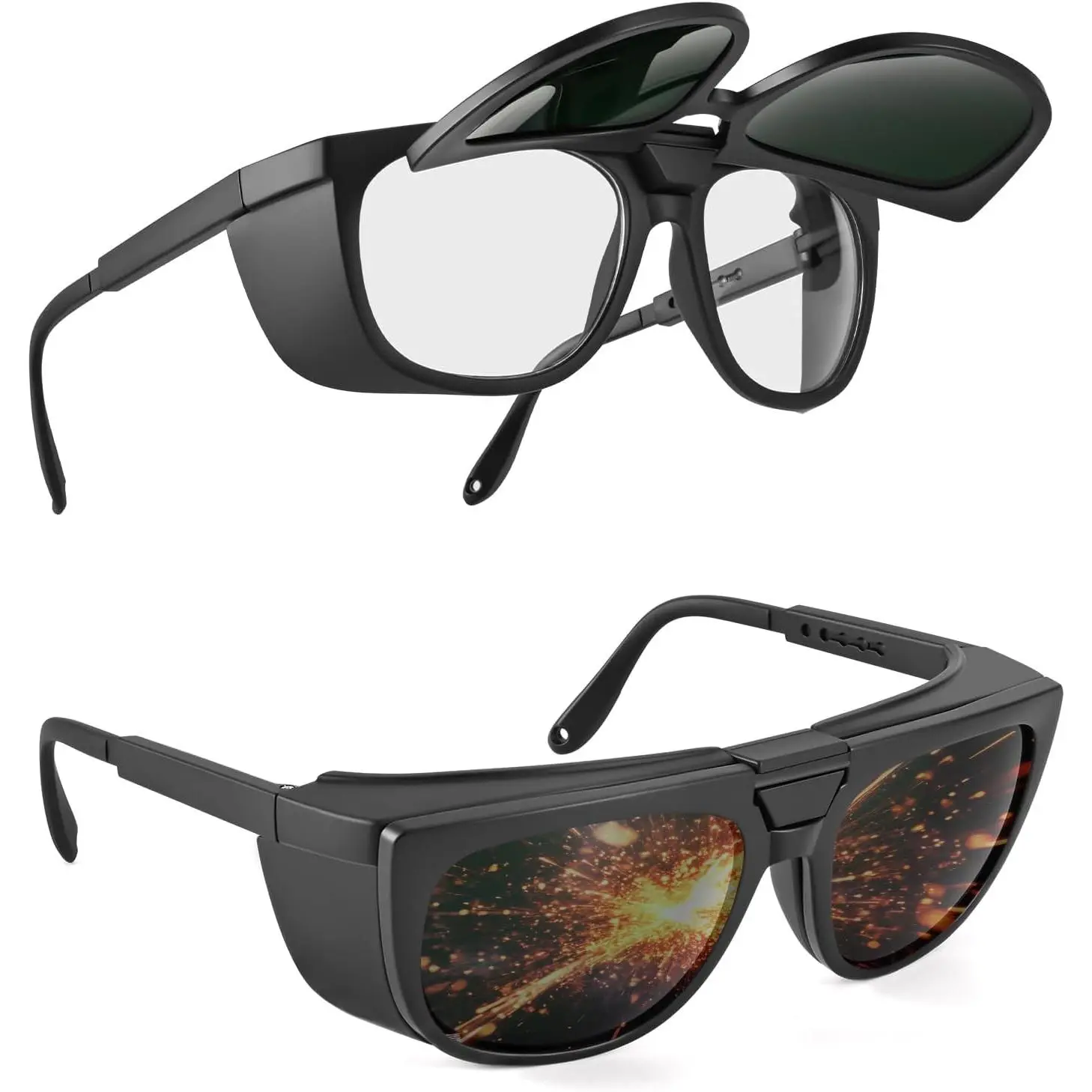 Dual Lens Welding Safety Glasses, ANSI Z87.1 Certified, Clear-Shade Switchable, Anti-Scratch Lenses, Anti-Fog, UV Protection, IR Shade Lens