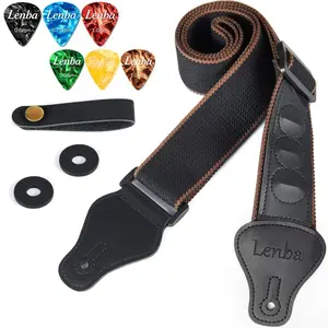 Adjustable Soft Guitar Strap Set with 3 Pick Holders, Includes Guitar Headstock Strap Adapter, 1 Pair Strap Locks & 6 Guitar Picks for Acoustic & Electric Guitars