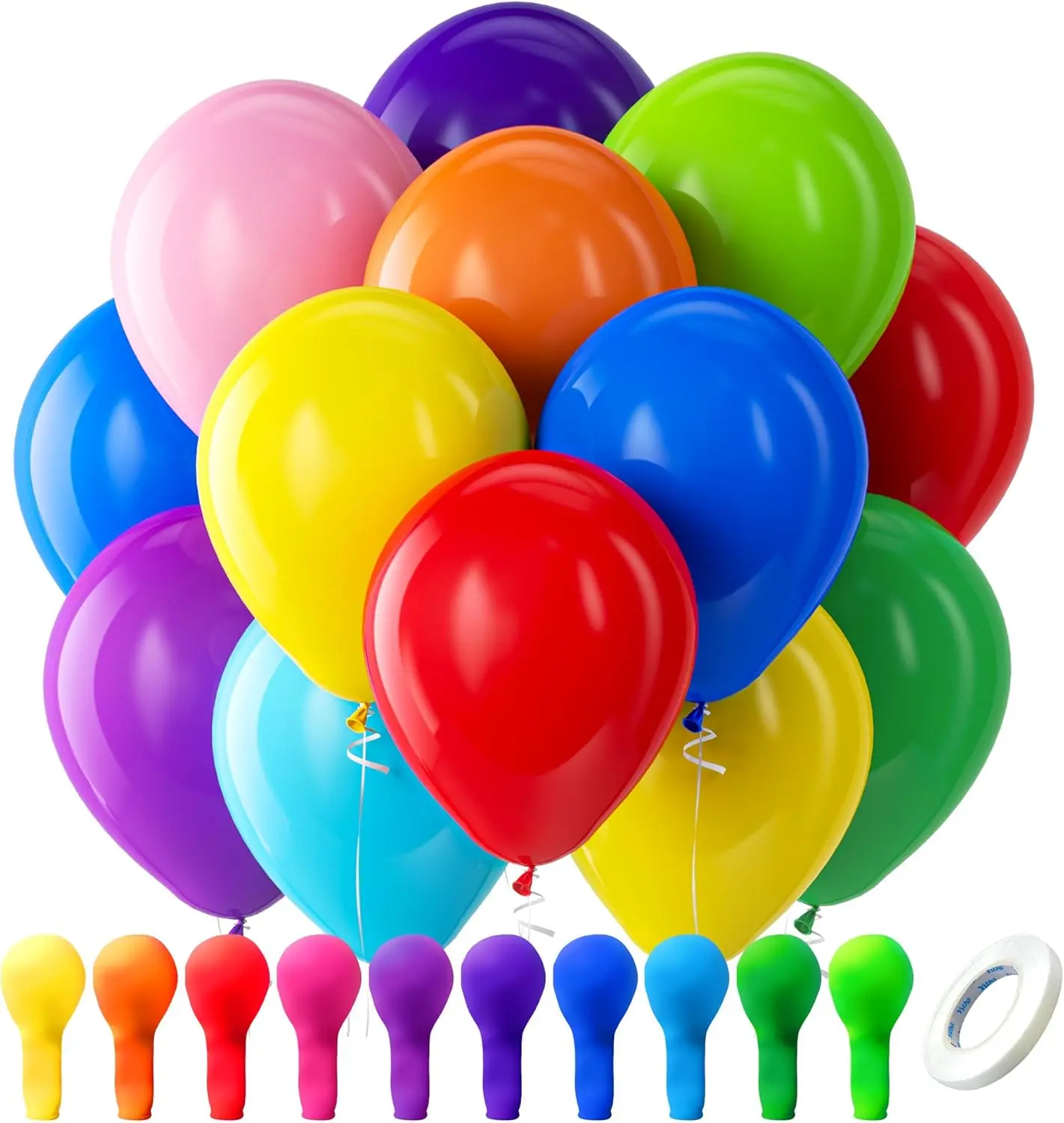 Assorted Rainbow Latex Balloons, 100 Pack 12 inch Round Helium Bright Color Balloons for Birthday,Happy Mothers Day, Valentines Day Happy New YearBridal Shower Wedding Party Decorations