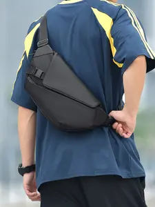 1pc  Men's slanted shoulder chest bag, solid color waist bag with zipper closure, fashionable and versatile, casual and simple, suitable for students, campus, work, commuting, shopping, men's slanted shoulder chest bag, Zipper Fanny Pack, Zipper Belt Bag