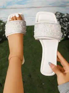 Women's Flat Sandals with Rhinestone Design, Comfortable Slip-On Shoes for Daily Wear & Special Occasions, Stylish Footwear for Women