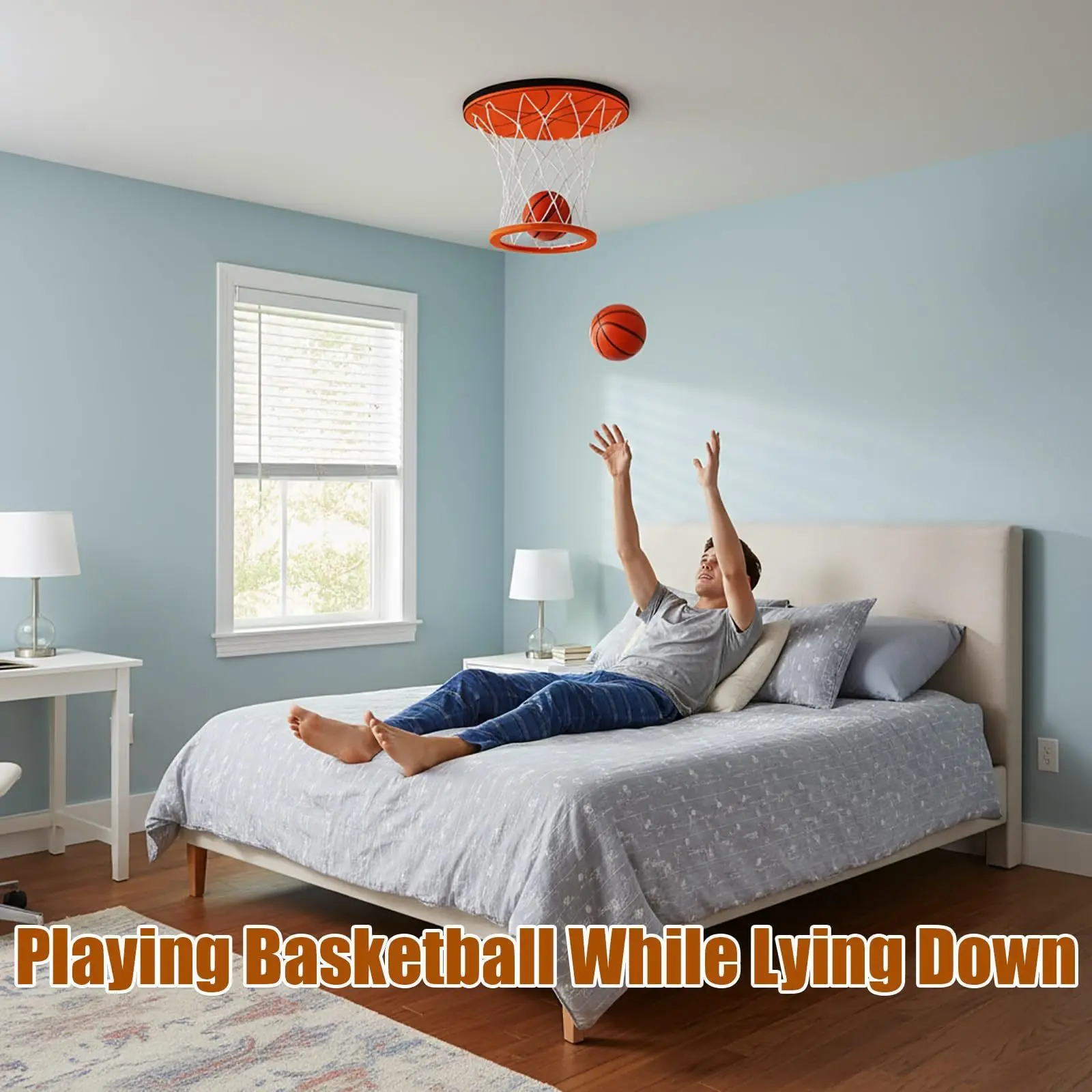 Ceiling-Mounted Mini Basketball Hoop Set - Phthalate-Free Unisex Indoor Toy, Adults' Home Activity, Bedroom Stress Relief, Lying-Down Shooting Game, Great Birthday Gift