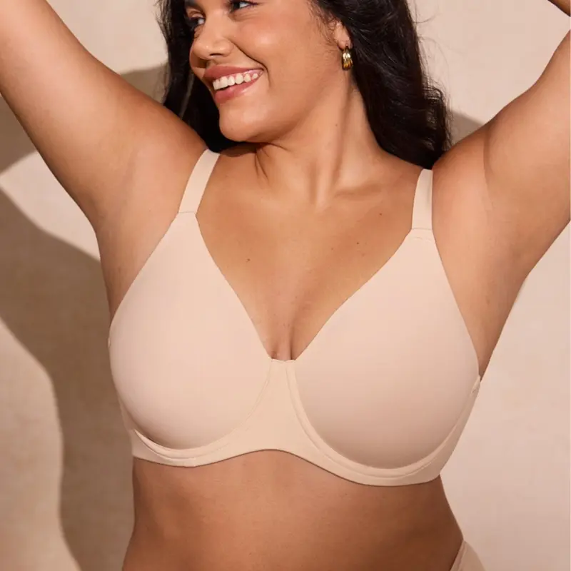 DELIMIRA Women's Inbarely Lift Full Coverage T Shirt Bra Plus Size Unlined Underwire Seamless Back Smoothing