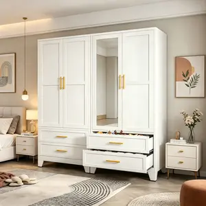 71" Tall Metal Armoire Wardrobe Closet with Mirror, 2 Drawers, Adjustable Shelves & Hanging Rod, Steel Clothes Storage Cabinet for Bedroom