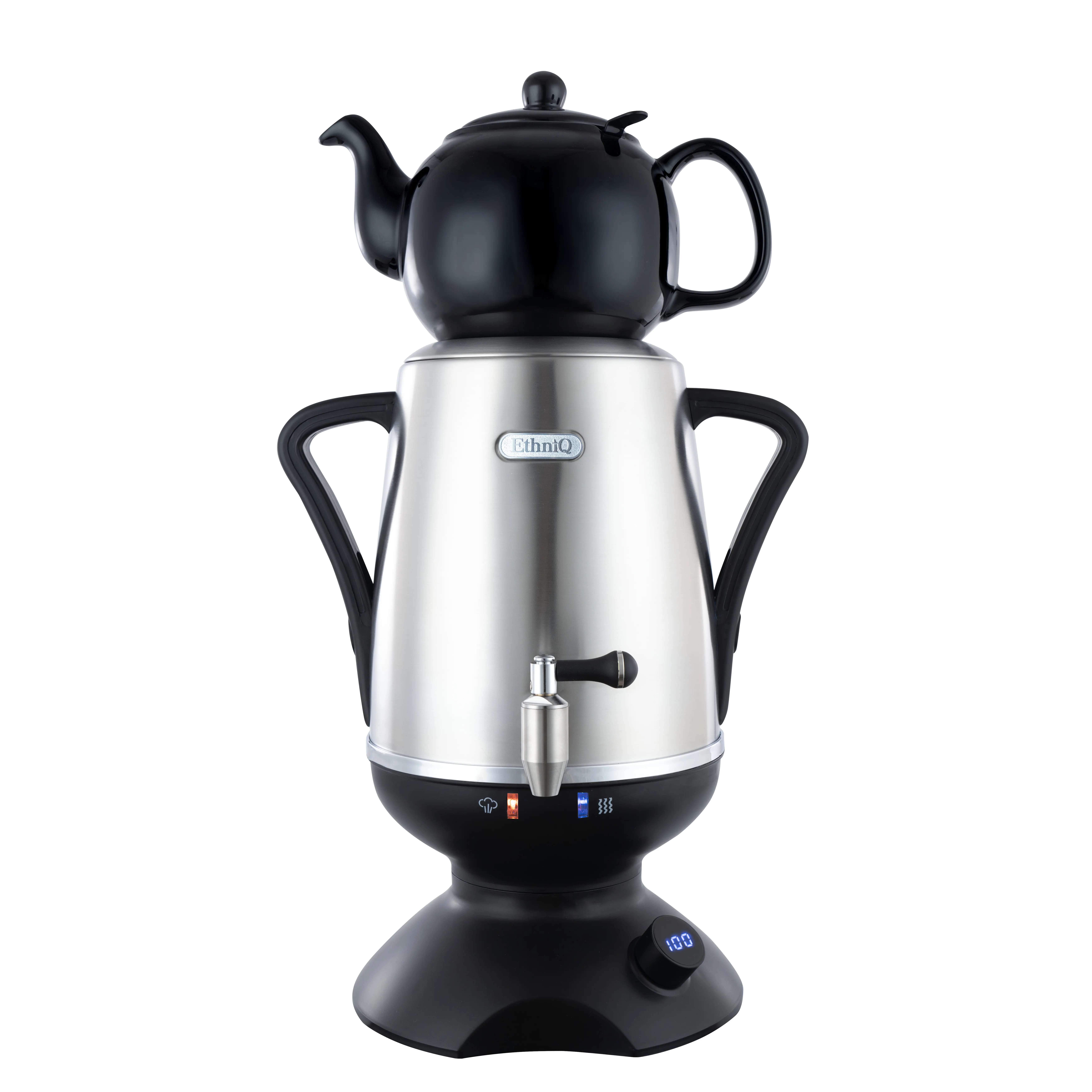 ETHNIQ - Samovar | 3.2L Stainless Steel Turkish Tea Maker | Adjustable Temperature Controller | Boil Dry & Auto Shot-off | Black