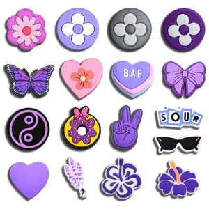 Purple Croc Charms 17PCS PVC Clog Pins Accessories Party Favors Birthday Gifts Holidays Decoration for Boys Women Girls
