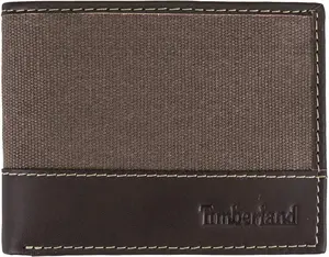 Timberland Men's Baseline Canvas-Genuine Leather Passcase Wallet