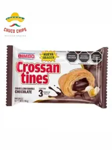 Crossan tines with chocolate filling. 3 pack with 3 piece each. 32 grams in each Croissant. Bimbo Chocolate Croissants