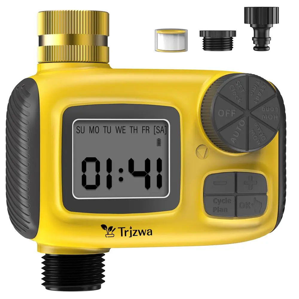 Garden Water Timer & Sprinkler System Controller with Rain Delay, Manual, Brass Inlet/Outlet Valves, Thread Standard, for Lawn Irrigation, Hose, Outdoor Plumbing