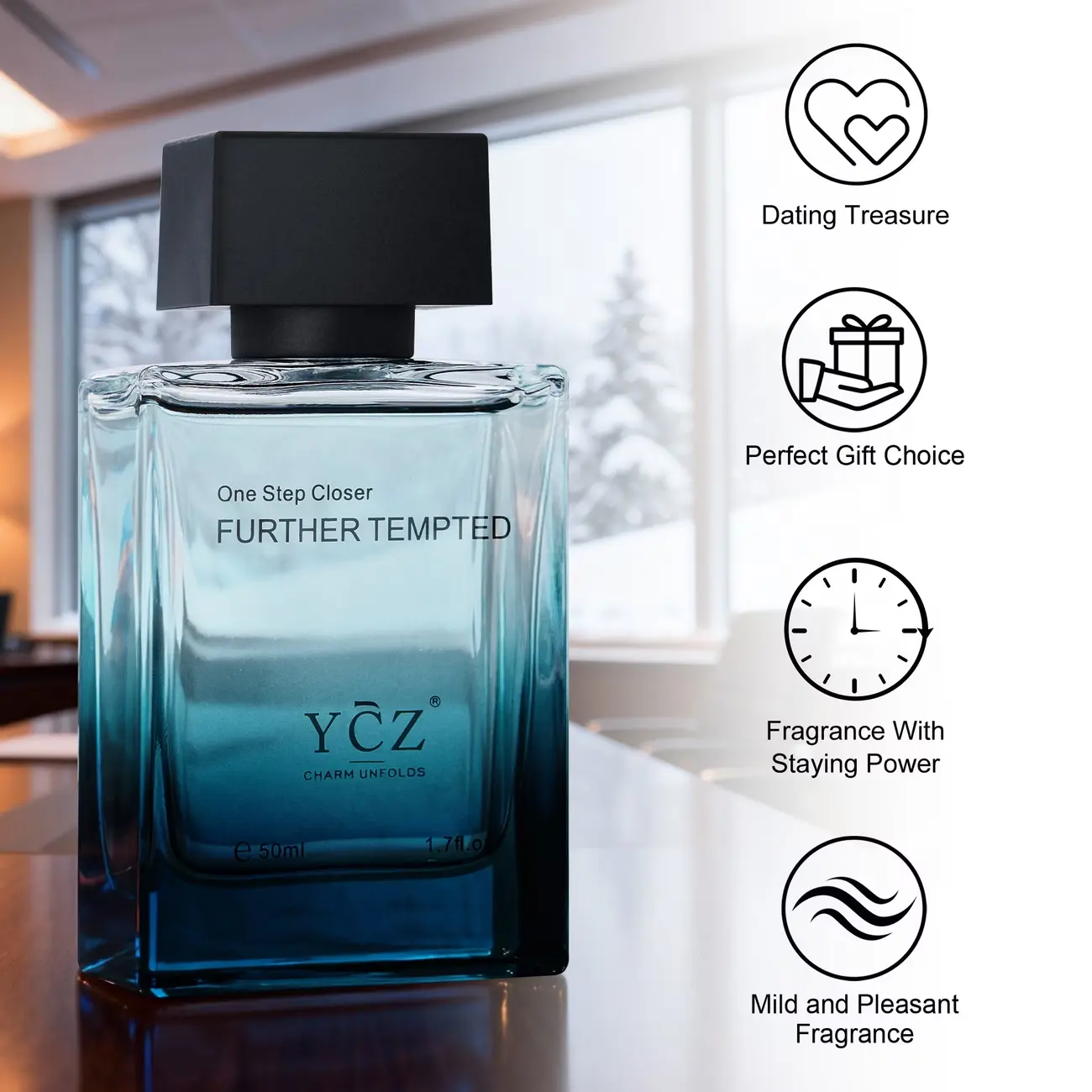 YCZ Further Tempted Eau de Parfum for Men - Local Warehoused Cologne Perfume, Long-Lasting Edp Liquid Colognes Spray, Mild Daily Wear, 1.7 fl oz, Topical Apply, Pleasant Scent