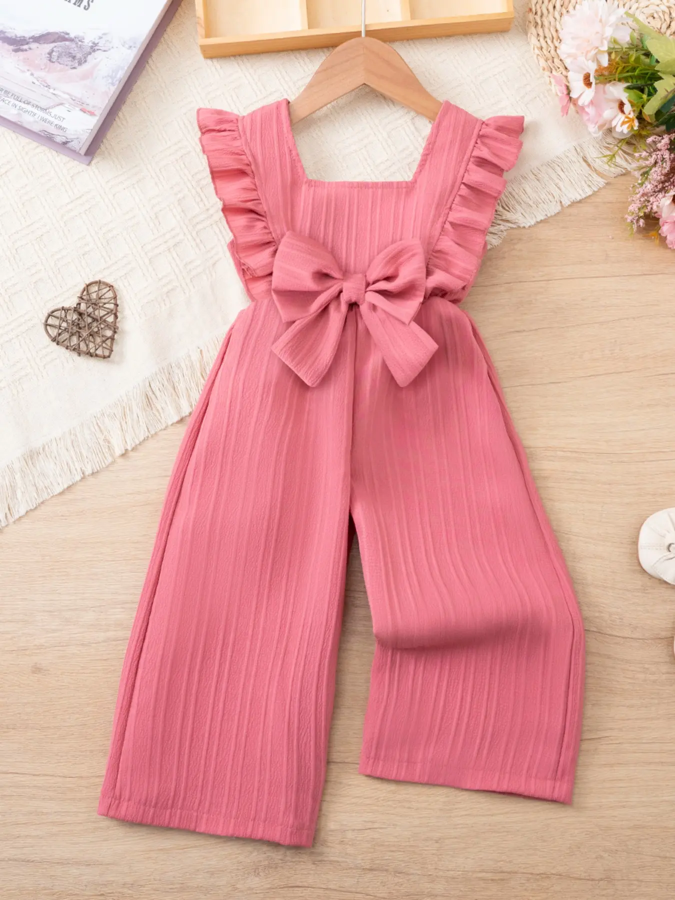 Girls' Summer Bow Wide-Leg Overalls, Toddler Jumpsuit, Casual Playwear for Toddlers 1-6 Years