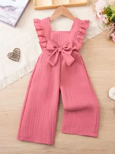 Girls' Summer Overall Pants /, Shoulder Pleated Side Bow Front, Loose Wide Leg, Casual Daily Playwear, 1-6 Years, Baby Girl Clothes