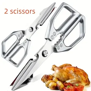 2pcs Professional Stainless Steel Kitchen Scissors-Meat Scissors Cuts Bone/Herbs/Packaging Ergonomic for Chefs/Daily Use/Multi-Purpose/Easily Cut, Heavy Duty Kitchen Scissors, Preparation, Meat, Ergonomic Handles, Blades, Durable Construction