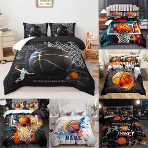 Sports Basketball Bedding Set, Breathable Duvet Set, 3-Piece Includes 1 Fitted Sheet and 2 Pillowcases, Soft Breathable Design, Ideal for Home and Dorm Use