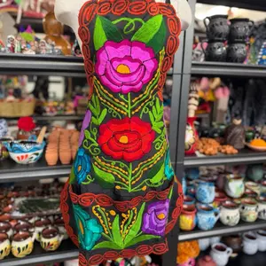 Mexican Embroidery Apron with Vibrant Floral Designs
