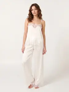 [NEW] Azazie Olivia Sheer Chantilly Lace Flare Sleeves Romantic Pajamas Sleepwear Lounge Pant Set