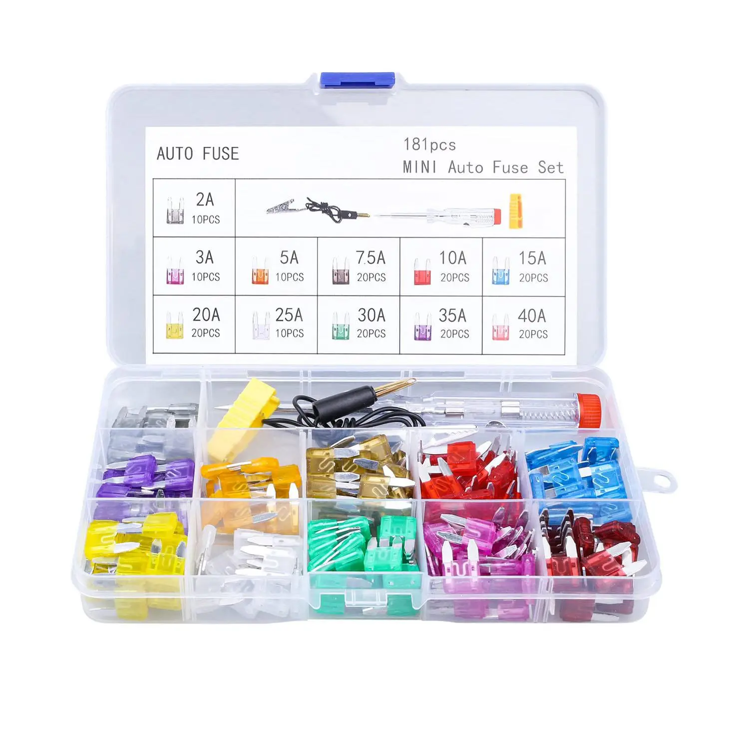 Car Fuse Kit with Storage Box, Car Blade Fuse Set with Inspection Circuit Electric Pen, Professional Automotive Car Repair Tool, Vehicle, Car Circuit Tester