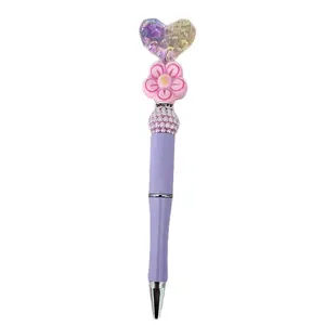 DIY Custom Pen with Heart and Flower Design, Purple Body, Silver Tip, Ideal for Personalization and Gifts