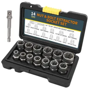 【FathersDayGift】 Bolt Extractor Tool Set, 13+1 Counts Impact & Nut Remover Stripped Lug Remover, Drive Rounded Bolt Remover for Removing Damaged, Frozen Universal Impact impact bolt fathersdaygift