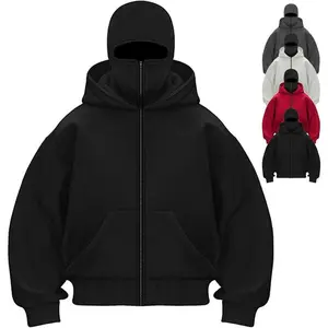 Balaclava Hoodie with Built In Balaclava, Double Hooded Zip Jacket Wind-resistant Winter Hoodies for Men