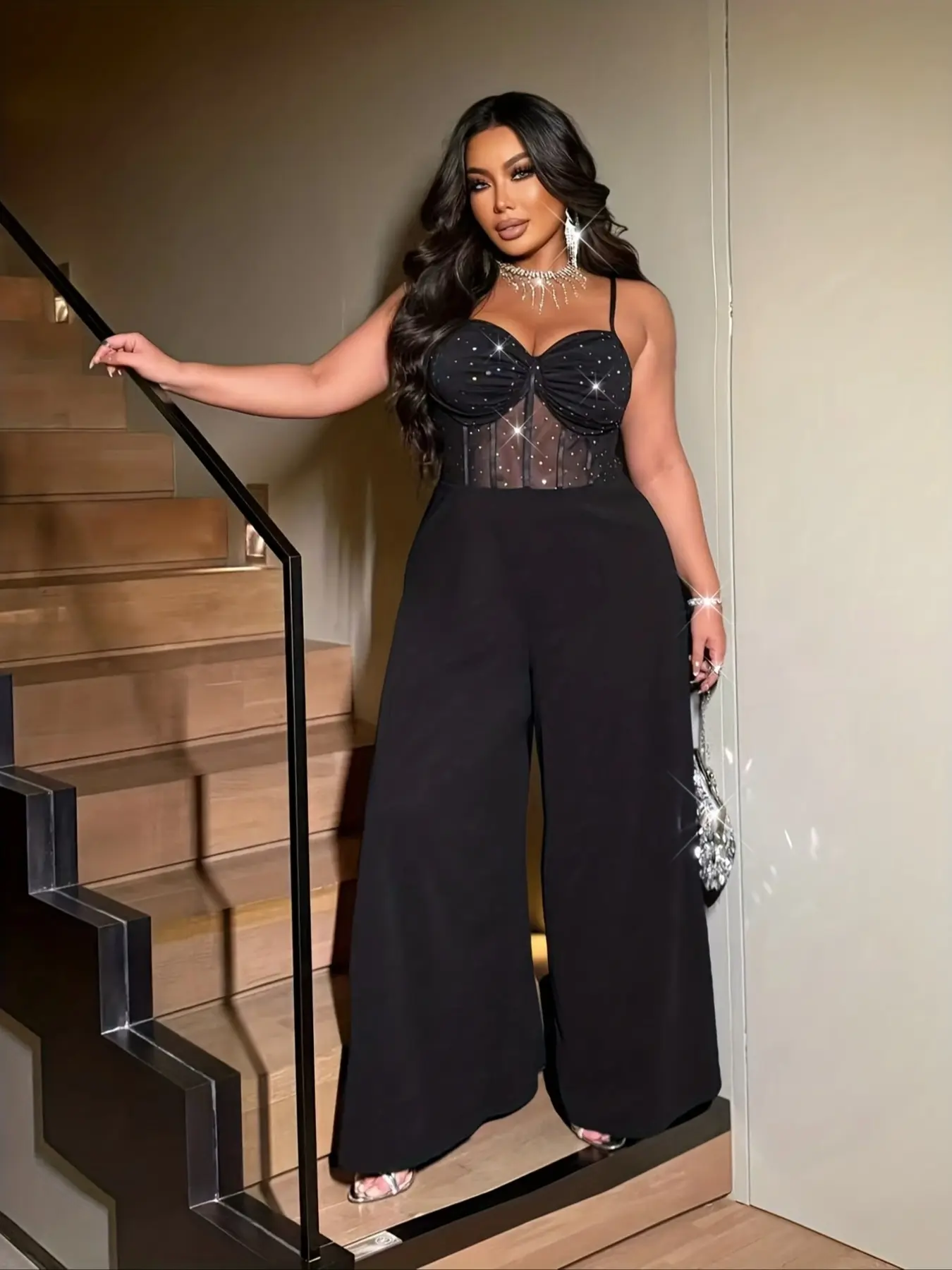 Elegant Chic Plus Size Fitted Sleeveless Women's Jumpsuit, High-End Formal Office Wear, Vintage Academy Style for Date Night & Party