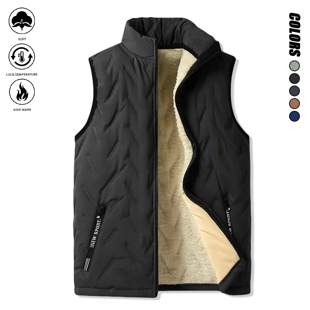Men’s casual vest/gilet with zipper design, fleece vest suitable for everyday wear, travel, and outdoor outings; men’s outerwear, men’s autumn/winter vests/ Gilets, menswear