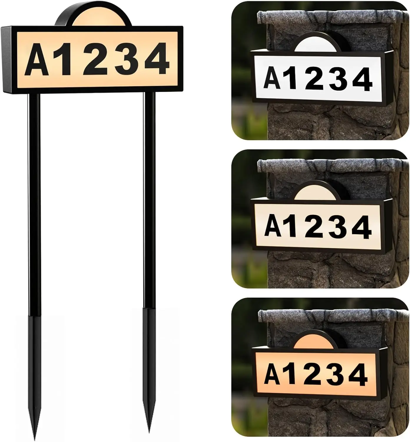 Quntis LED Solar Light Address Signs Signage , Waterproof House Numbers for Outside Light Up, Address Plaque, Wall Mounted/In Ground Decoration Items