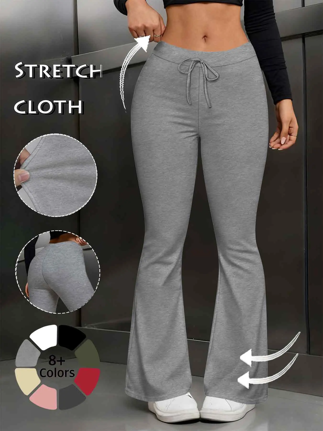 Women's Casual Fashion Wide Leg Yoga Pants, Micro Flare Jogger Sweatpants, Streetwear, All Seasons Wear, Drawstring Waist, Athleisure Style Bottoms, Casual Sporty Pants