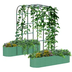 Galvanized Raised Garden Bed with 96" Tall Vertical Arch Trellis Planter Box for Outdoor Plants Flowers Herbs & Vines