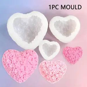 1pc Valentine's Day Flower Heart DIY Candle Scented Clay Resin Silicone Heart Shaped Mold, Handmade Craft Kit, Perfect Gift Idea, Floral Scent