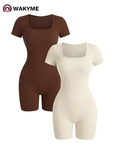 Women's One Piece Workout Romper Short Sleeve Slim Fit Yoga Gym Fitness Shorts Jumpsuit