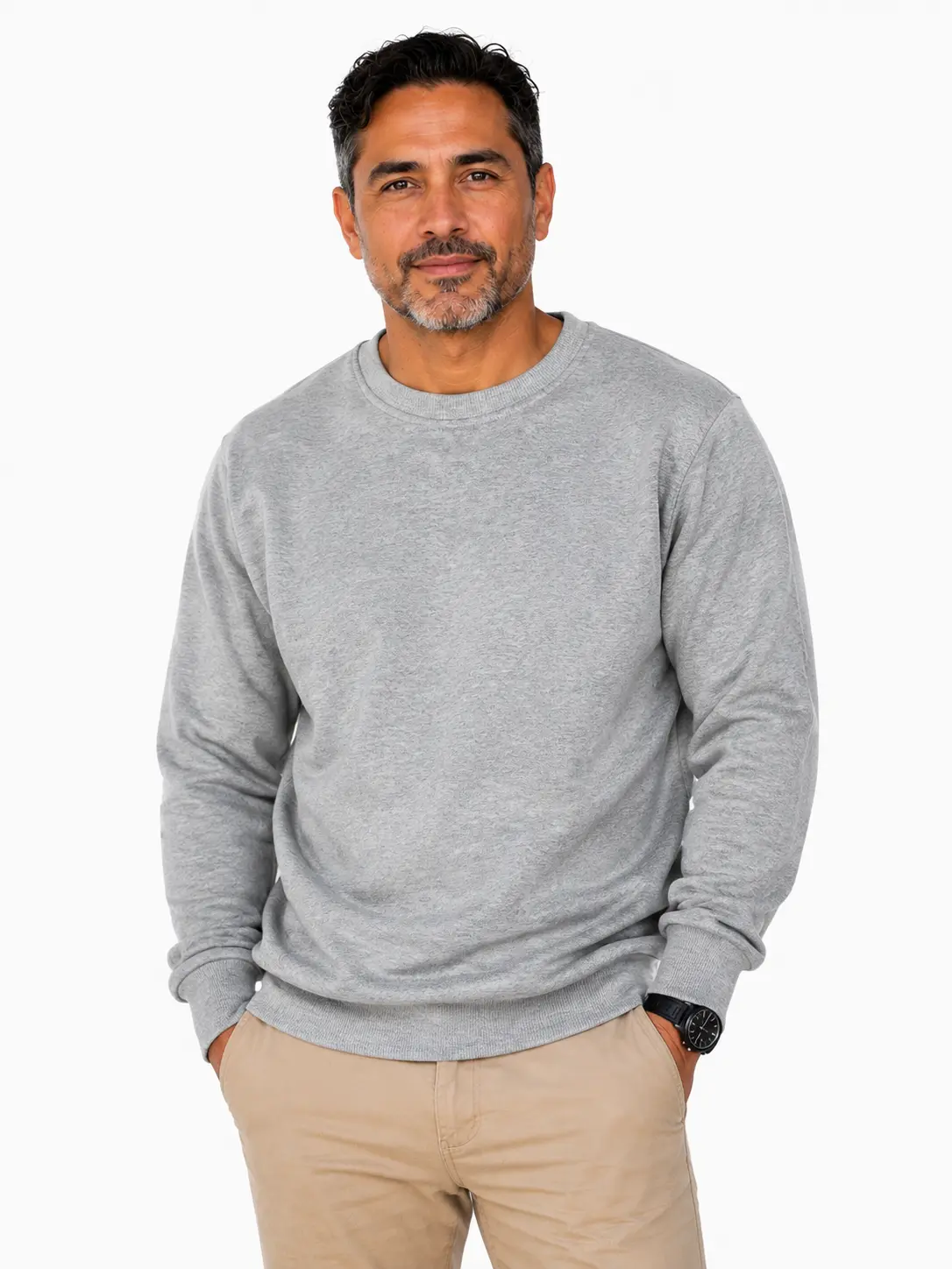 Men’s Fleece Crewneck Sweatshirt, Classic Solid Color Long Sleeve Pullover for Casual Fall & Winter Wear and Everyday Layering