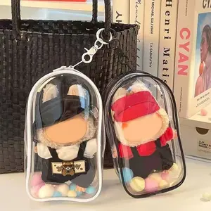 Colorful Transparent Protector Case Organizer Box for 17cm Labubu Plush Dolls Outdoor Display Bag With Keychain Surprise Collectibles Doll labubu Accessories
