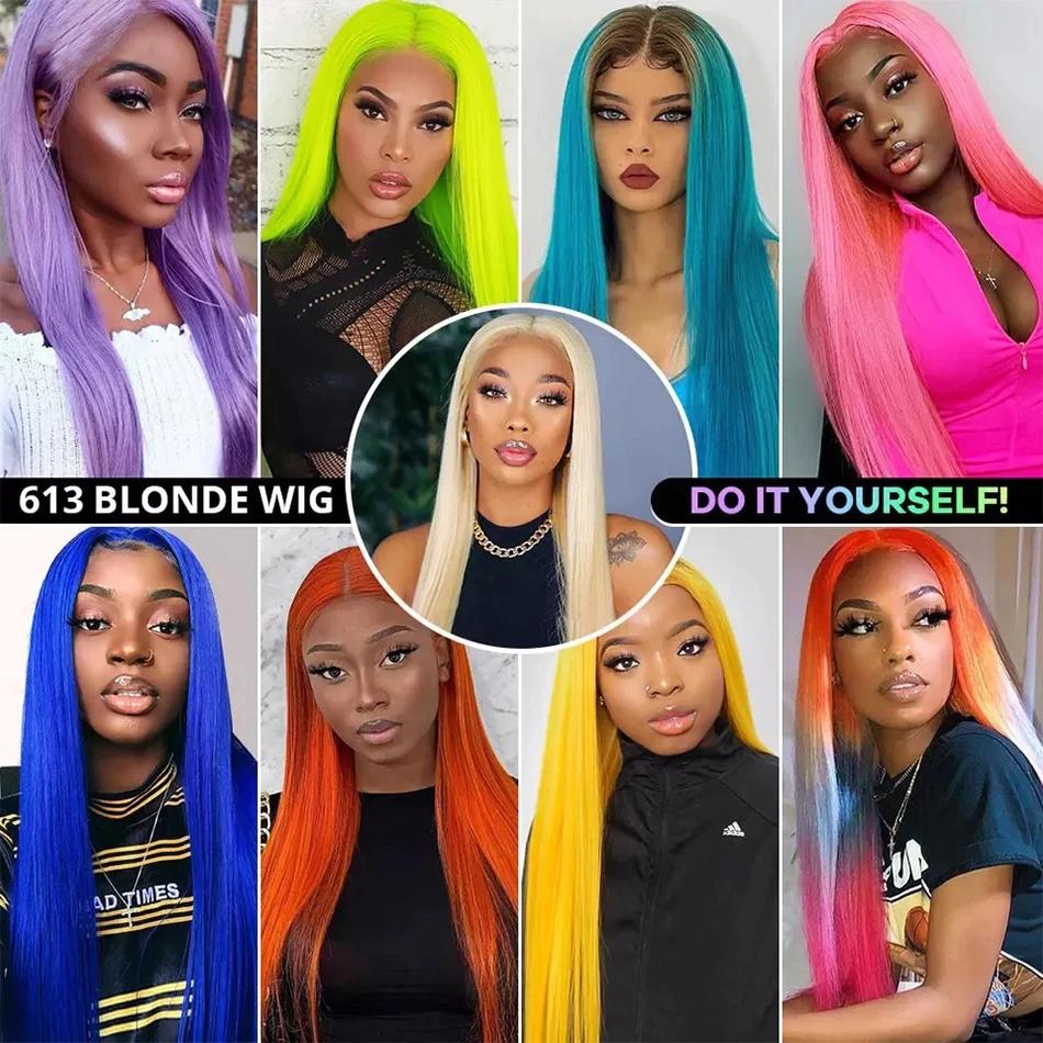 Bling Hair Brazilian 180 Density 613 Blonde 13x6 Lace Frontal Wigs HD Human Hair Wigs For Women 13x4 Transparent Lace Frontal Pre pucked Straight Human Hair Wigs On Sales