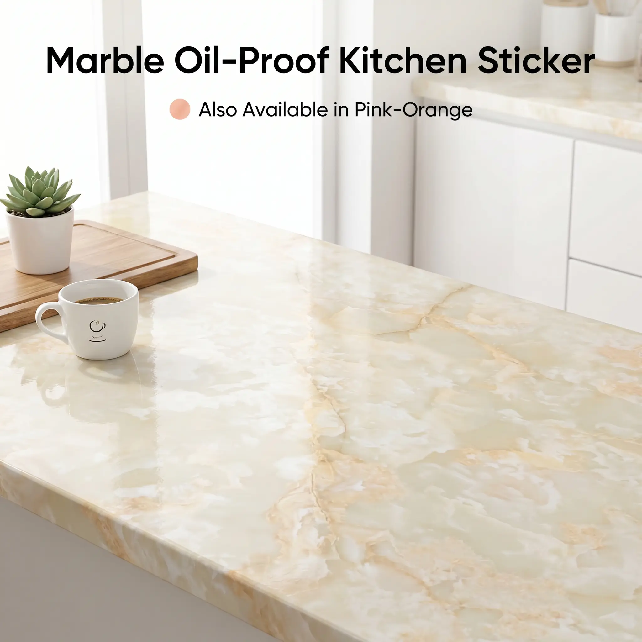 Self-Adhesive Flat Marble Pattern PVC Decorative Sticker Roll - 60cm W × 3m L, Durable, Oil-Proof, Heat-Resistant, Waterproof, Easy-Clean, Easy-Remove Peel and Stick Wallpaper Designs for Modern Kitchen Countertops, Bathroom Room Decor, Custom Fit, Self A