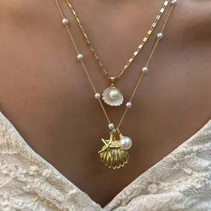 Women's Hypoallergenic Sea Breeze Necklace Set - Gold/Silver Plated Layered Jewelry