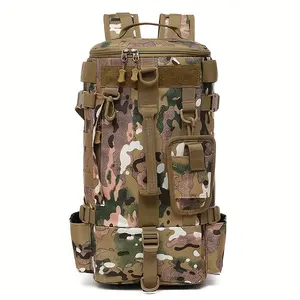 [Sports Carryall] Large 7.93-10.57gal Camo Fishing Backpack - Waterproof Oxford Cloth, Multi-Functional with Rod Holder, Ammo Pockets & Side MOLLE System for Outdoor Sports and Camping