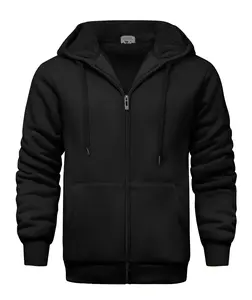 ZITY Men's Black Full-Zip Hoodie with Sherpa Lining Heavyweight Fleece Winter Jacket for Comfortable Warmth Casual Long Sleeve Tops