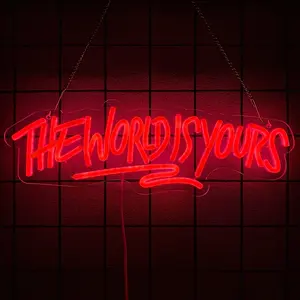 The World Is Yours Neon Sign for Wall Decor Decorative Lighting USB Power LED Light Signs for Bedroom Game Room Mens Cave Beer Bar Wedding Birthday Empowering Party Letters Neon Light Up Sign For Office Graduation Birthday Gift for Women Man Teens