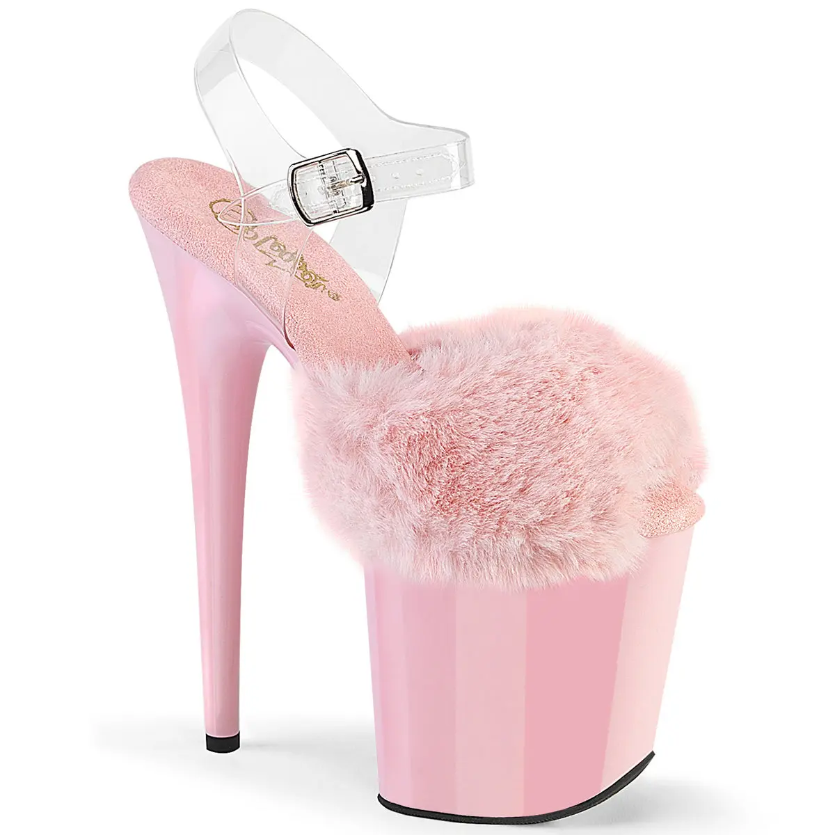 Women's Fluffy Platform Heeled Sandals - Synthetic Soft Peep-Toe, Ankle Strap Wedge Shoe, Style-808FUR