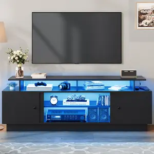 Yitahome Modern TV Stand for TVs Up to 75'', Entertainment Center with Light Strip, TV Shelf with Storage Cabinets & Movable Partition, TV Console for Living Room, 70 Inch