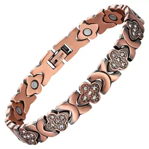 Copper Bracelets for Women, Ultra Strength Magnetic Therapy Bracelet for Pain Relief with Neodymium Magnets & Sparkling Cubic Zirconia, Adjustable, Infinite Clover Jewelry